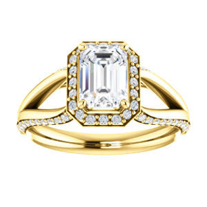 CZ Wedding Set, featuring The Gabrielle Mia engagement ring (Customizable Emerald Cut Design with Halo & Accented Three-sided Wide Split Band)
