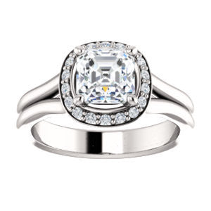Cubic Zirconia Engagement Ring- The Bebi (Customizable Cathedral-Halo Asscher Cut Design with Wide Split Band)