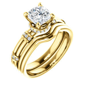 CZ Wedding Set, featuring The Jayla engagement ring (Customizable Cushion Cut Style with Under-Halo & Horizontal Band Accents)