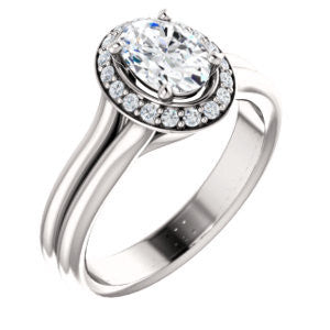 Cubic Zirconia Engagement Ring- The Bebi (Customizable Cathedral-Halo Oval Cut Design with Wide Split Band)