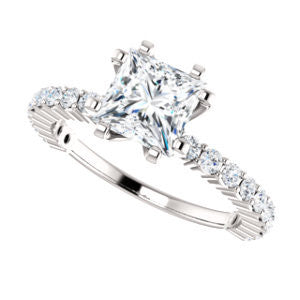 CZ Wedding Set, featuring The Thea engagement ring (Customizable 8-prong Princess Cut Design with Thin, Stackable Pavé Band)