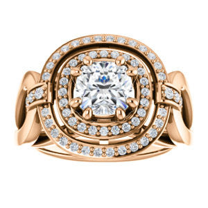 Cubic Zirconia Engagement Ring- The Kandie Lue (Customizable Cathedral-set Cushion Cut with 2x Halo and Prong Accents)