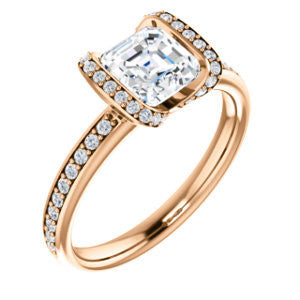 Cubic Zirconia Engagement Ring- The Victoria (Customizable Bezel-set Asscher Cut Semi-Halo Design with Prong Accents)