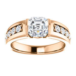 Cubic Zirconia Engagement Ring- The Rosemary (Customizable Asscher Cut Tension Bar Set with Wide Channel/Prong Band)