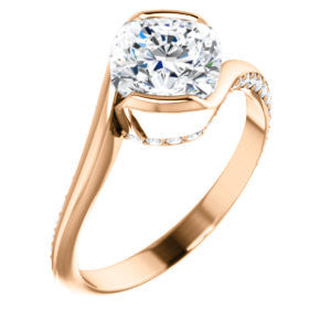 Bezel Cushion Cut Bypass Ring w/ 3-sided Mobius-style Split-Pavé Band ...