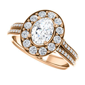 Cubic Zirconia Engagement Ring- The Yasmine (Customizable Oval Cut Center with Oversized Halo Accents and Split-Pavé Band)