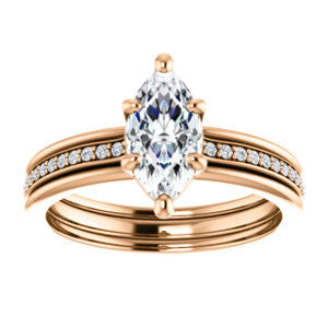 Cubic Zirconia Engagement Ring- The Rikki (Customizable Marquise Cut Design with Double-Grooved Pavé Band)
