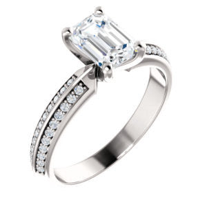Cubic Zirconia Engagement Ring- The Layla (Customizable Radiant Cut Design with Segmented Double-Pavé Band)