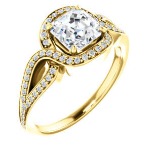 Cubic Zirconia Engagement Ring- The Taylor Ann (Customizable Asscher Cut Center with Twisting Halo & Wide Split-Pavé Band)