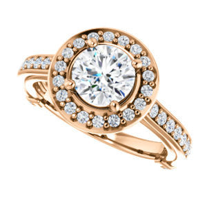 CZ Wedding Set, featuring The Sally engagement ring (Customizable Halo-Round Cut Design with Round Side Knuckle and Pavé Band Accents)