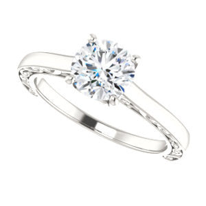 Cubic Zirconia Engagement Ring- The Salome (Customizable Round Cut Solitaire featuring Band Filigree)