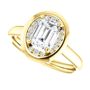 Cubic Zirconia Engagement Ring- The Kajal (Radiant Cut Tapered Faux Bezel Halo)