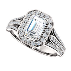 Cubic Zirconia Engagement Ring- The Frannie (Customizable Radiant Cut Style with Halo and Tri-Split Pavé Band)