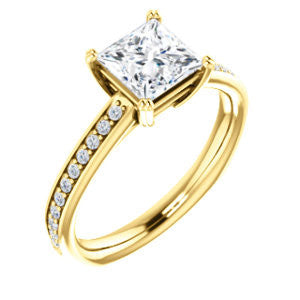 Cubic Zirconia Engagement Ring- The Myrtle (Customizable Princess Cut Design with Round-Accented Band & Euro Shank)
