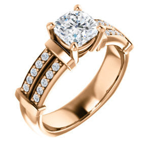 Cubic Zirconia Engagement Ring- The Rachana (Customizable Cushion Cut Design with Wide Split-Pavé Band and Euro Shank)