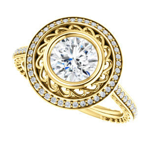 Cubic Zirconia Engagement Ring- The Sydney Ava (Customizable Cathedral-Bezel Round Cut Filigreed Design with Halo & Pavé Accents)