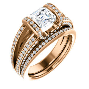 CZ Wedding Set, featuring The Scarlett engagement ring (Asscher Cut with Prong-Accented Bar Basket and Split Pavé Band)