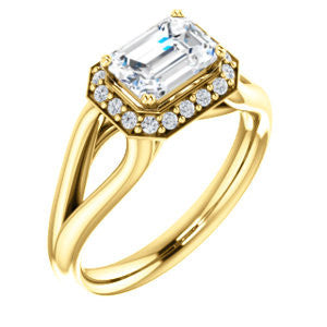 Cubic Zirconia Engagement Ring- The Nancy Avila (Customizable Halo-Accented Radiant Cut Design with Wide Split-Band)