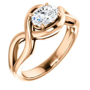Cubic Zirconia Engagement Ring- The Maude (Customizable Cathedral-raised Oval Cut Solitaire with Ribboned Split Band)