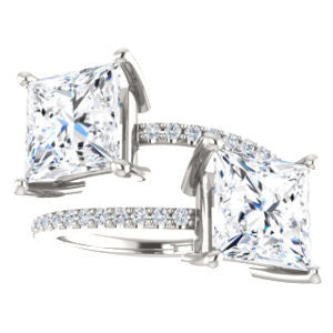 Cubic Zirconia Engagement Ring- The Anniston (Customizable 2-stone Princess Cut Design Enhanced by Artisan Split-Pavé Band)