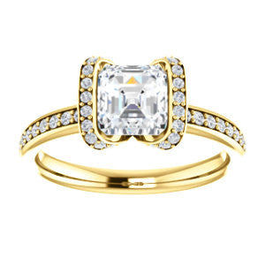 CZ Wedding Set, featuring The Victoria engagement ring (Customizable Bezel-set Asscher Cut Semi-Halo Design with Prong Accents)