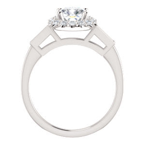 Cubic Zirconia Engagement Ring- The Azariah (Customizable Cathedral Cushion Cut Design with Halo and Straight Baguettes)