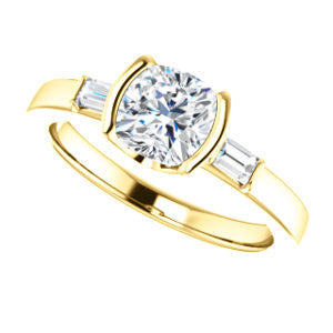 Cubic Zirconia Engagement Ring- The Stephanie (Customizable Bezel-set Cushion Cut 3-stone with Baguette Accents)