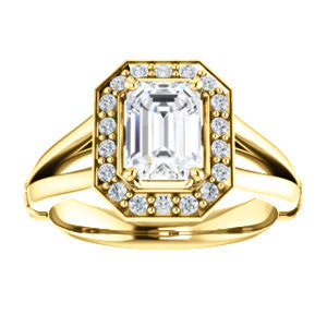 Cubic Zirconia Engagement Ring- The Madison Taylor (Customizable Radiant Cut Halo Design with Split Band and Dual Round Side-Knuckle Accents)