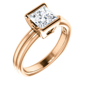 Cubic Zirconia Engagement Ring- The Monse (Customizable Bezel-set Princess Cut Solitaire with Grooved Band & Euro Shank)