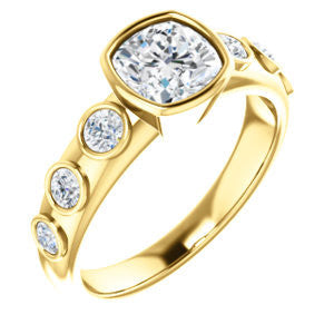 Cubic Zirconia Engagement Ring- The Mabel (Customizable Cushion Cut 7-stone Design with Journey-style Round Bezel Band Accents)