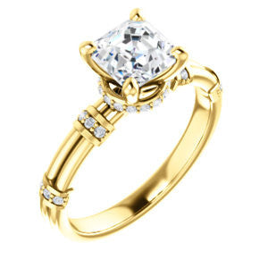 Cubic Zirconia Engagement Ring- The Jayla (Customizable Asscher Cut Style with Under-Halo & Horizontal Band Accents)