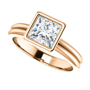 CZ Wedding Set, featuring The Stacie engagement ring (Customizable Bezel-set Princess Cut Solitaire with Grooved Band)