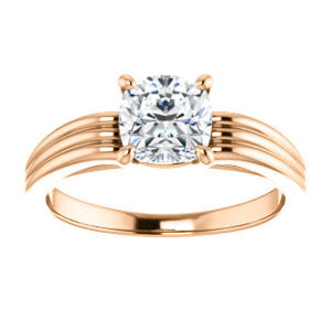 Cubic Zirconia Engagement Ring- The Therese (Customizable Cushion Cut Solitaire with Column Motif Double-Grooved-Band)