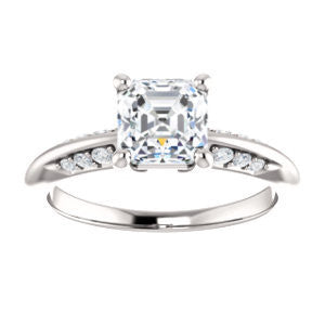 Cubic Zirconia Engagement Ring- The Savannah (Customizable Asscher Cut Artisan Design with Knife-Edged, Inset-Accent 3-sided Band)