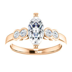 Cubic Zirconia Engagement Ring- The Yucsin (Customizable Marquise Cut Five-stone Design with Round Bezel Accents)