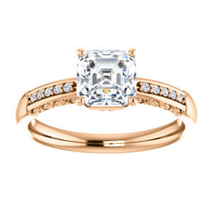 Cubic Zirconia Engagement Ring- The Shantya (Customizable 11-stone Asscher Cut Design with Round Accents & Delicate Filigree)