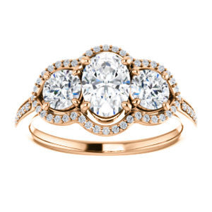 CZ Wedding Set, featuring The Lizabeth engagement ring (Customizable Oval Cut Enhanced 3-stone Style with Tri-Halos & Thin Pavé Band)