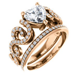 CZ Wedding Set, featuring The Carla engagement ring (Customizable Heart Cut Split-Band Curves)