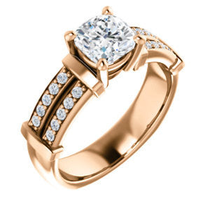 CZ Wedding Set, featuring The Rachana engagement ring (Customizable Cushion Cut Design with Wide Split-Pavé Band and Euro Shank)