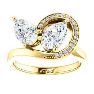 Cubic Zirconia Engagement Ring- The Lupita (Customizable Enhanced 2-stone Asymmetrical Pear Cut Design with Semi-Halo)