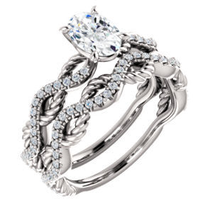 CZ Wedding Set, featuring The Janneth engagement ring (Customizable Oval Cut Design with Twisting Rope-Pavé Split Band)