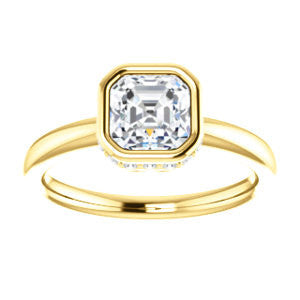Cubic Zirconia Engagement Ring- The Zakiya (Customizable Bezel-set Asscher Cut Design with Filigree Fleur-de-Lis Trellis & Under-Halo Accents)