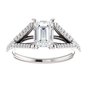 Cubic Zirconia Engagement Ring- The Mailynne (Customizable Emerald Cut Style with Split-Pavé Band)