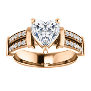 Cubic Zirconia Engagement Ring- The Rachana (Customizable Heart Cut Design with Wide Split-Pavé Band and Euro Shank)