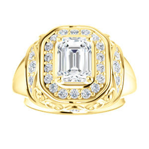 Cubic Zirconia Engagement Ring- The Mariah (Radiant Center Halo-Style Lattice with Accented Step-Setting)