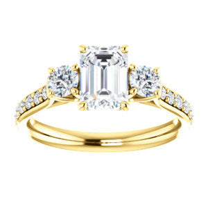Cubic Zirconia Engagement Ring- The Janni (Customizable Enhanced 3-stone Emerald Cut Design with Round Accents)