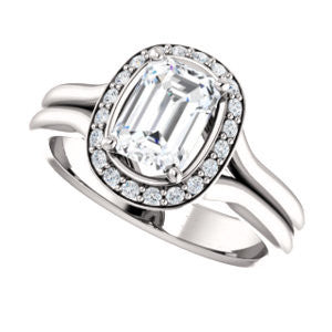Cubic Zirconia Engagement Ring- The Bebi (Customizable Cathedral-Halo Radiant Cut Design with Wide Split Band)