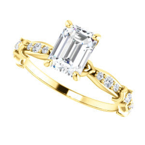 Cubic Zirconia Engagement Ring- The Willow (Customizable Emerald Cut Artisan Design with 3 Kinds of Round Cut Accents)
