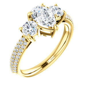 Cubic Zirconia Engagement Ring- The Zuleyma (Customizable Enhanced 3-stone Pear Cut Design with Triple Pavé Band)
