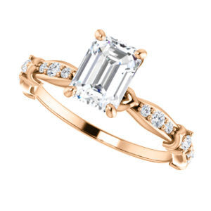 Cubic Zirconia Engagement Ring- The Willow (Customizable Emerald Cut Artisan Design with 3 Kinds of Round Cut Accents)